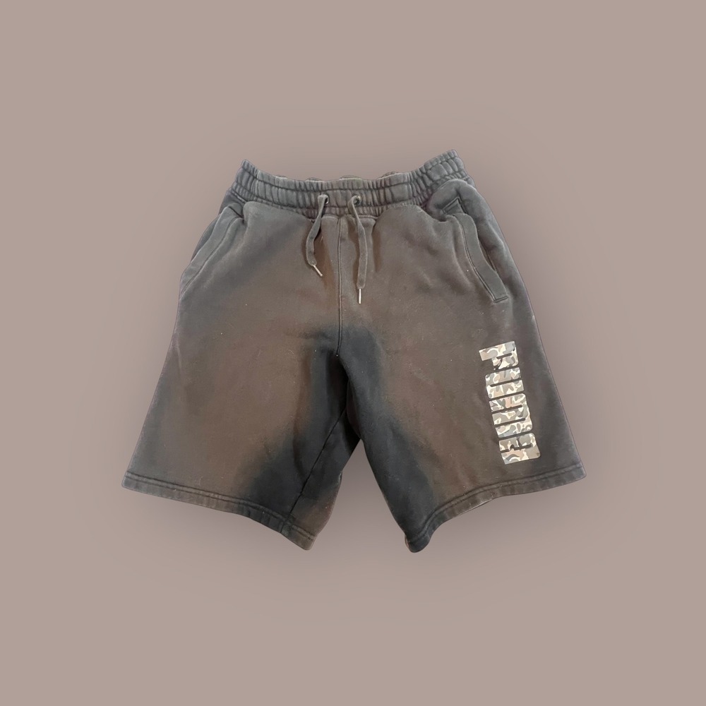Puma Small Sweat Shorts Mens Black Good Camo Logo Fleece Athleisure